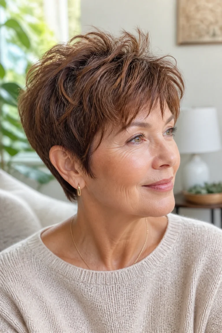 17 Short Shaggy Brown Haircuts for Older Women