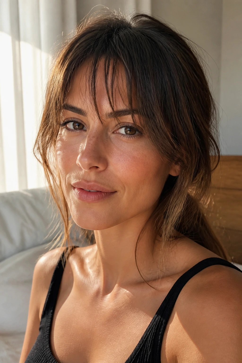 Close-up portrait with wispy feathered fringe