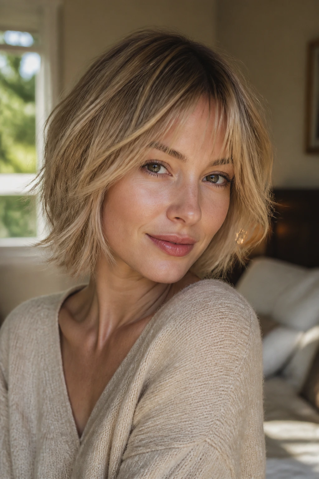 Close-up portrait of wispy hair on delicate texture with a clean outer line