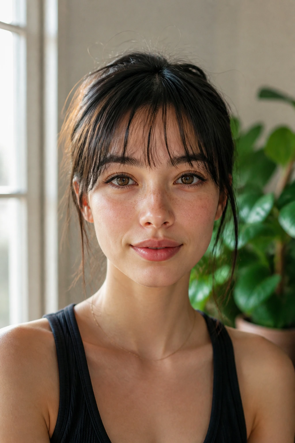 Wispy see-through bangs with air at the brow on a real person