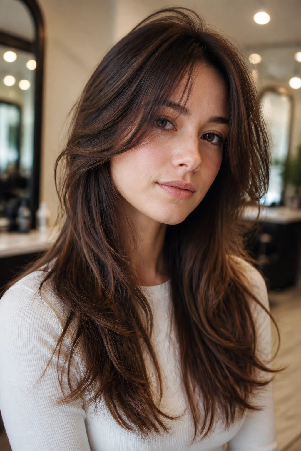 Real woman with wispy hair showing variation options