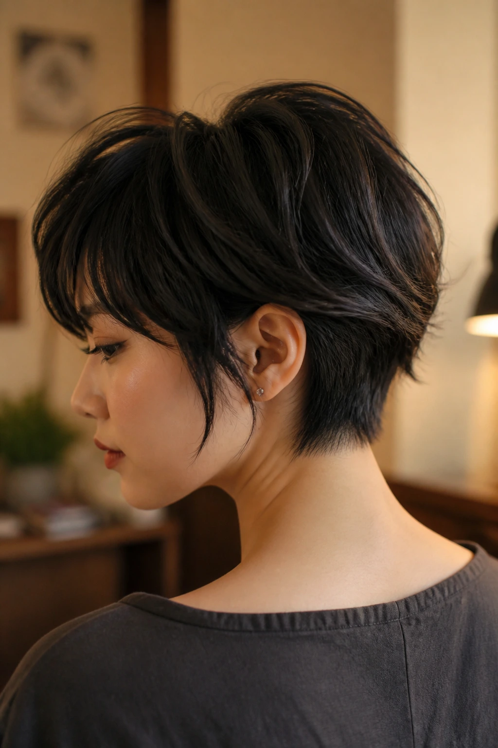 Portrait of wolf cut with clean nape on a real person