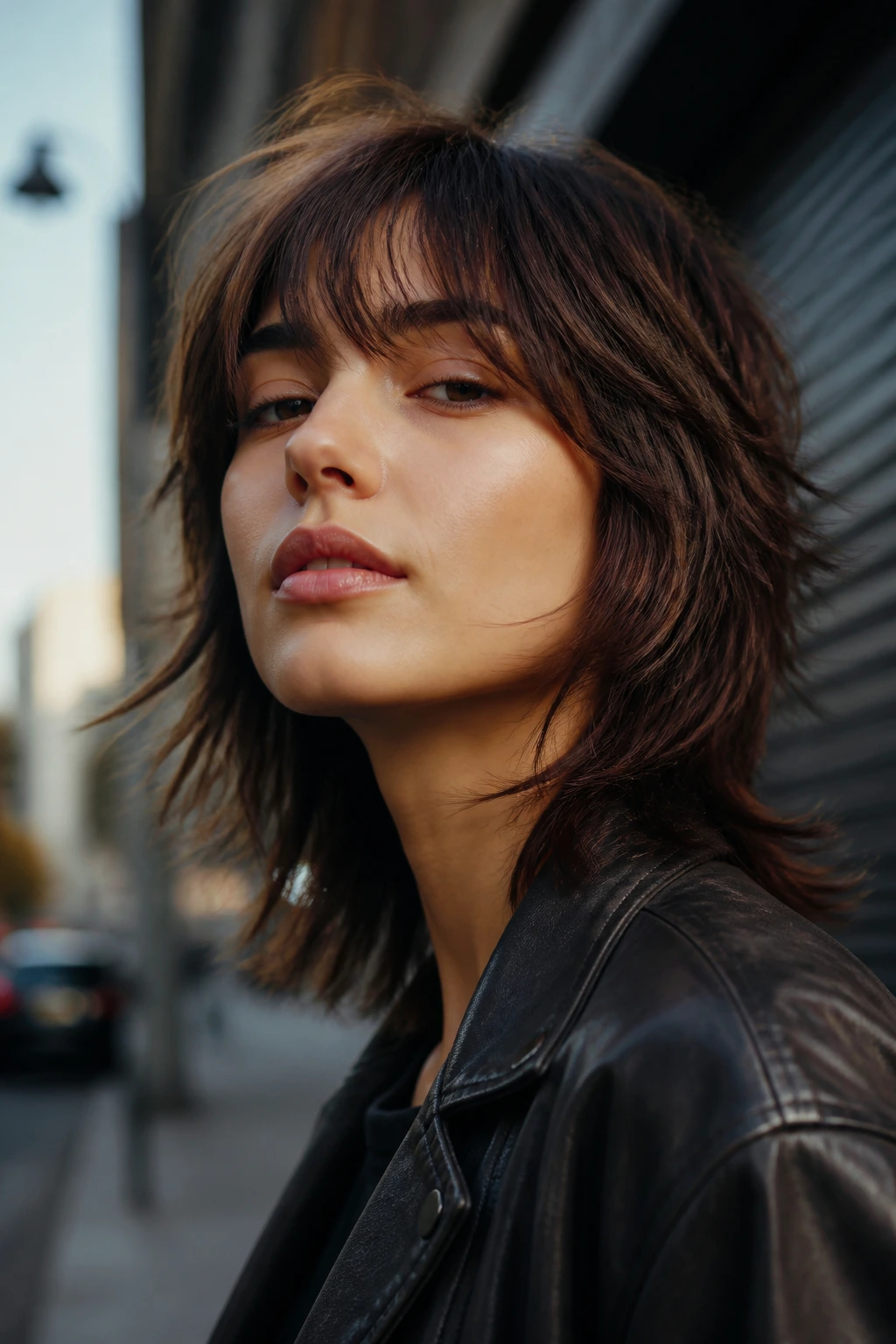 Real person with wolf-cut lite shoulder-length hair and soft texture