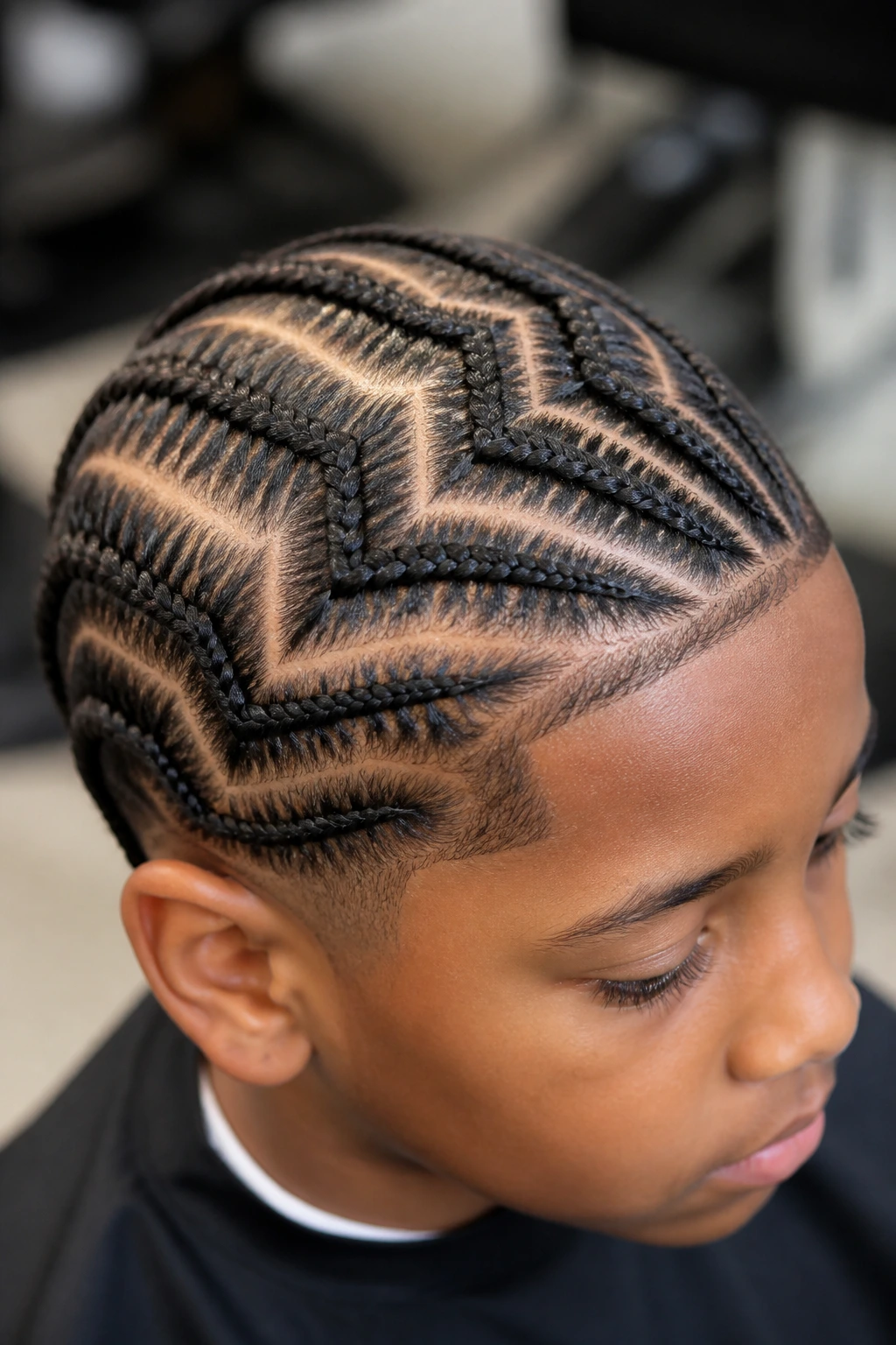 Boy with zigzag part cornrows