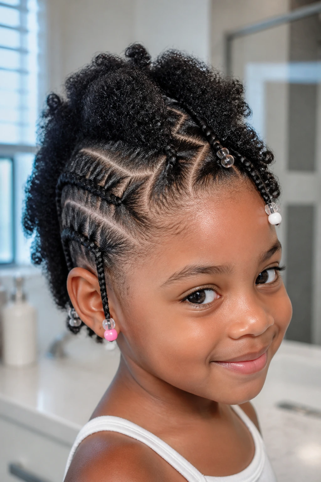 Girl with a zigzag-part mohawk and ridge details.