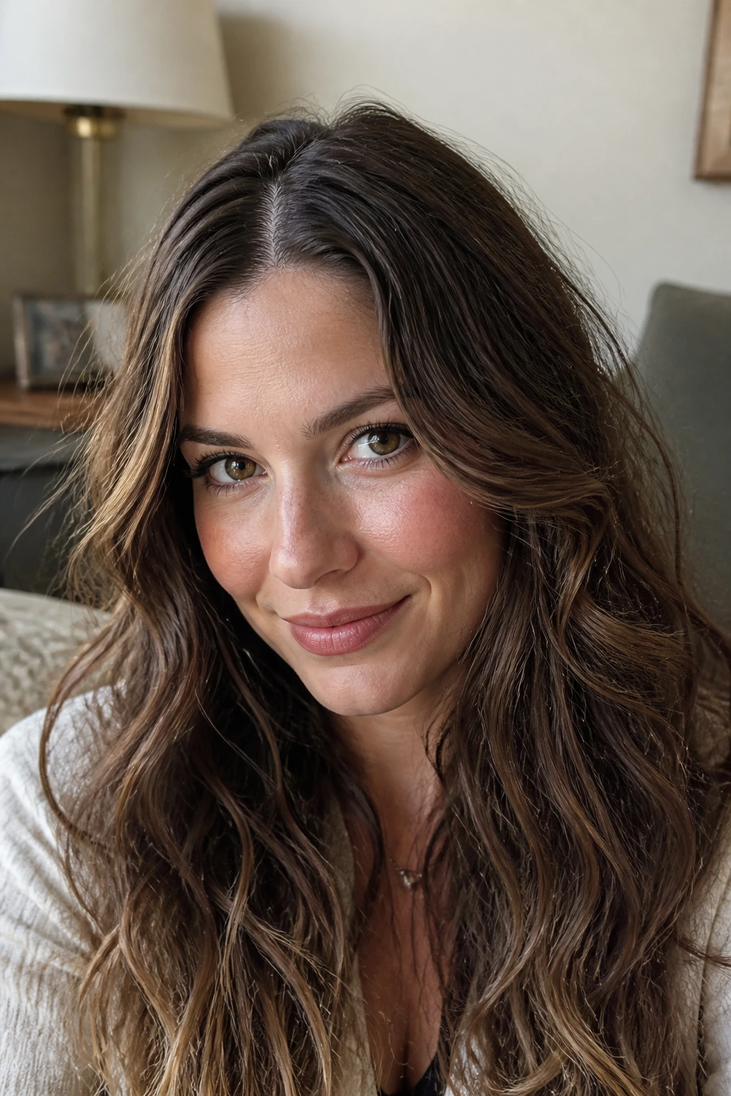 Woman with zigzag part and loose waves