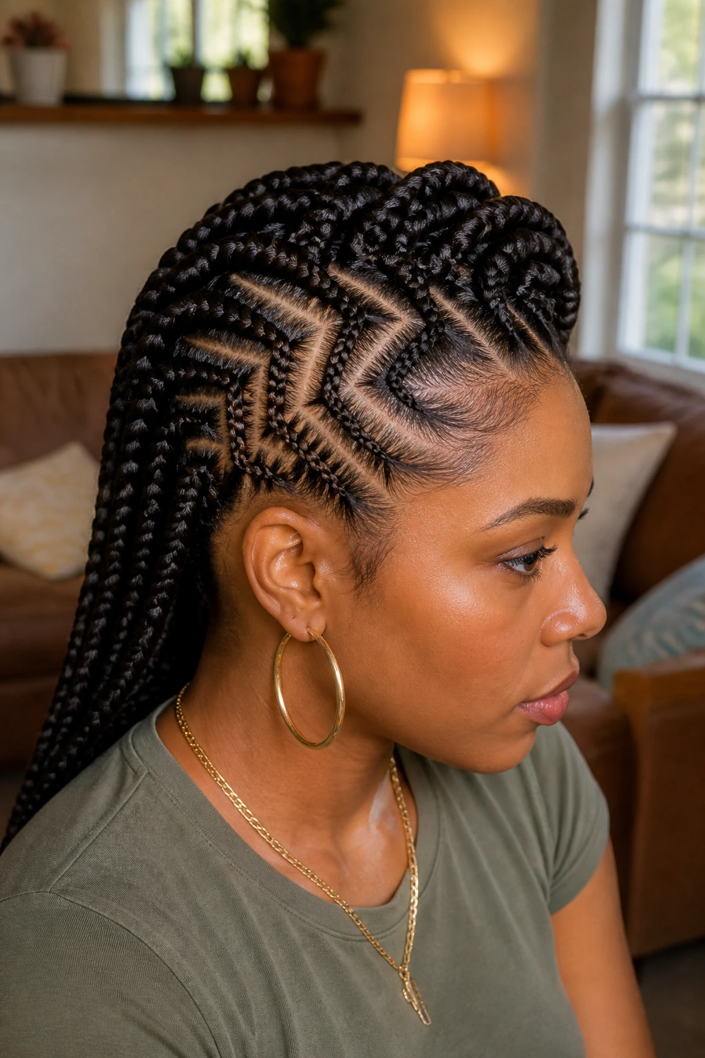 Real woman with zigzag-part mohawk, portrait