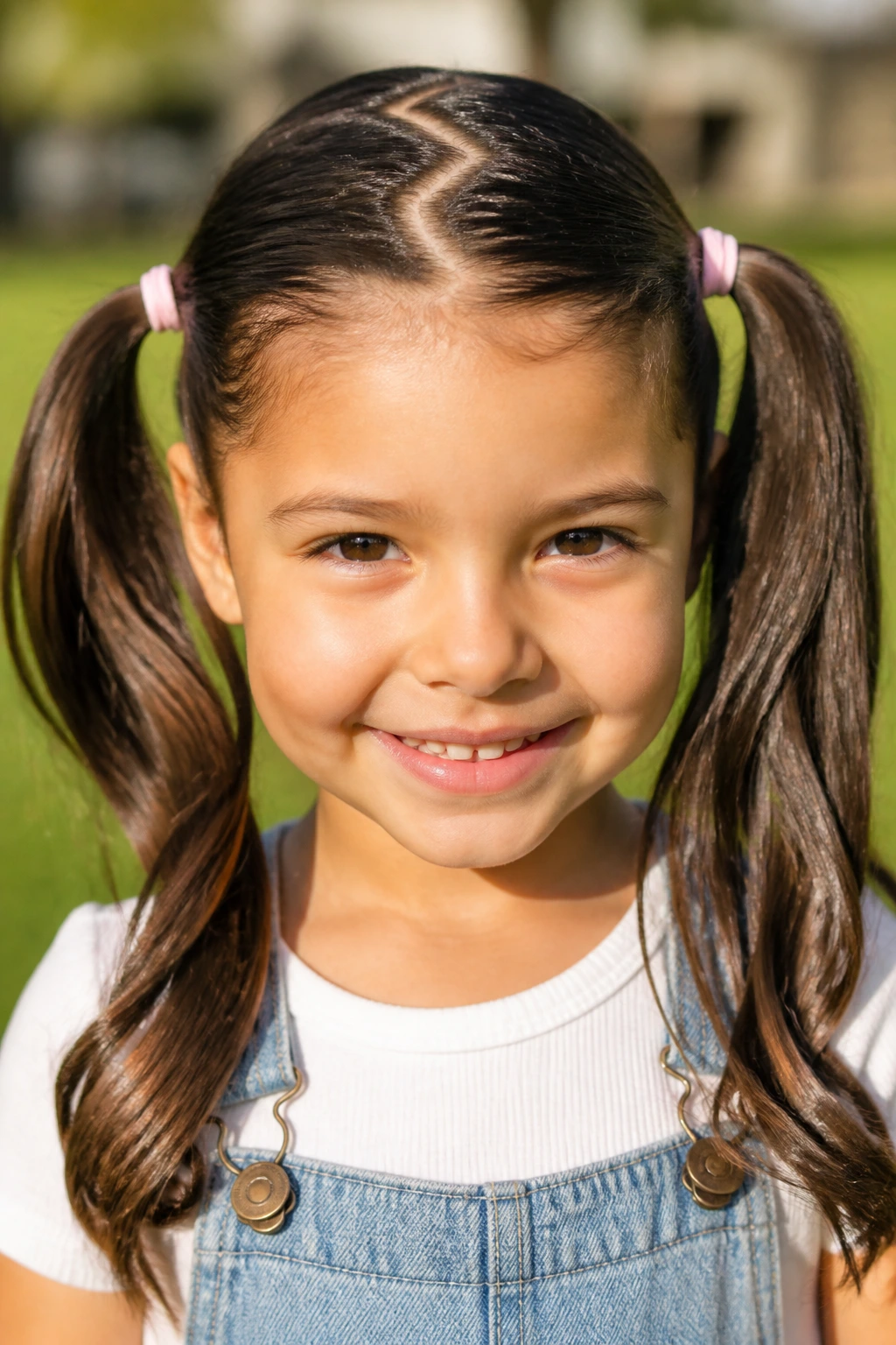 Close-up of a child with zigzag-parted pigtails